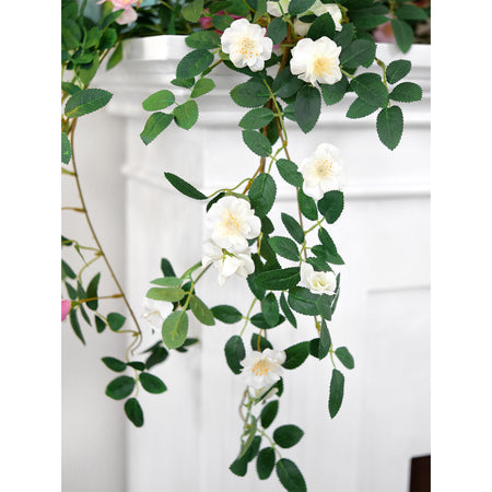 12ft 2 Bendable Flower White Garlands Artificial Silk Wild Rose Vine Leaves Hanging Flowers for Wall Decoration
