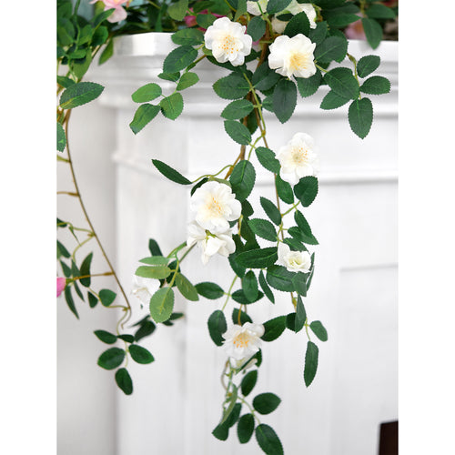 12ft 2 Bendable Flower White Garlands Artificial Silk Wild Rose Vine Leaves Hanging Flowers for Wall Decoration