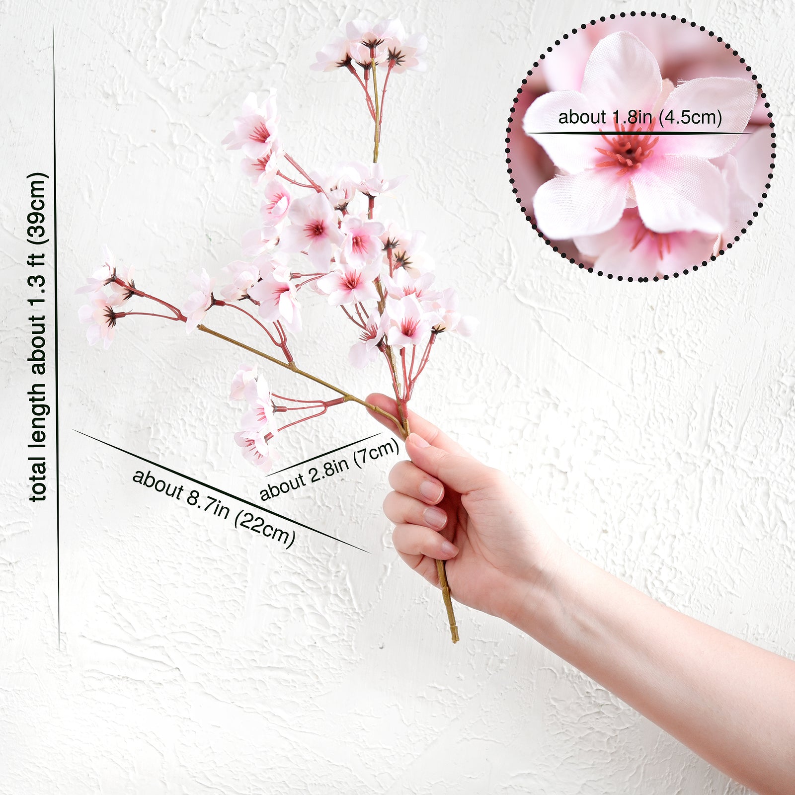 Soft Pink Sakura Delight Silk Cherry Blossom Stems - Set of 2, 3.2ft Tall Artificial Flowers for Wedding & Home Decor