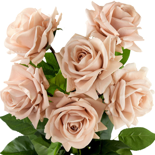 6 Long Stems Chocolate Pink Real Touch Garden Roses Large Blooms