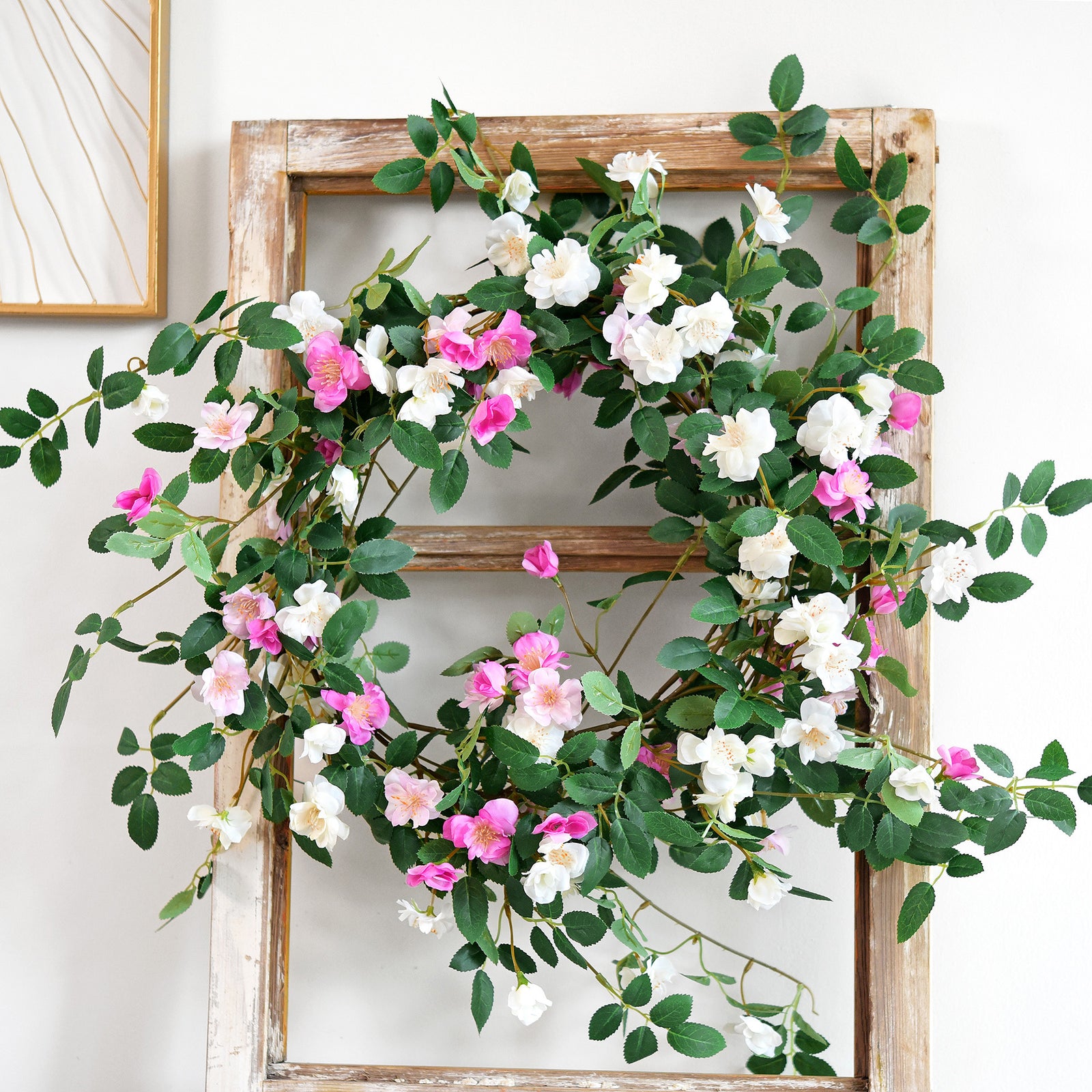 12ft 2 Bendable Flower White Garlands Artificial Silk Wild Rose Vine Leaves Hanging Flowers for Wall Decoration