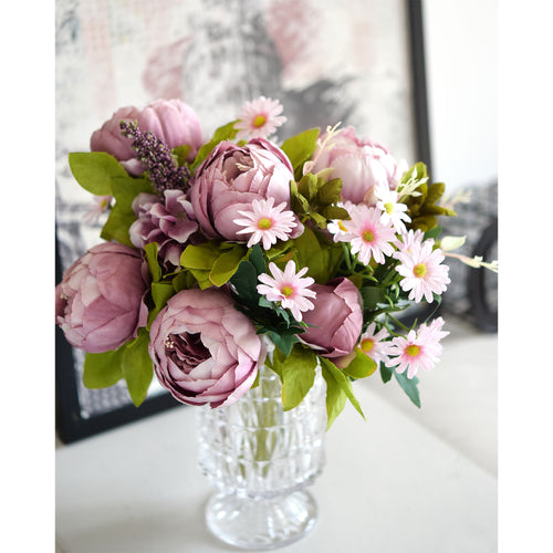 Bohemian Pink Light Mauve Peony and Pink Daisy Mix Flower Bouquet Artificial Flowers Arrangement FiveSeasonStuff Floral