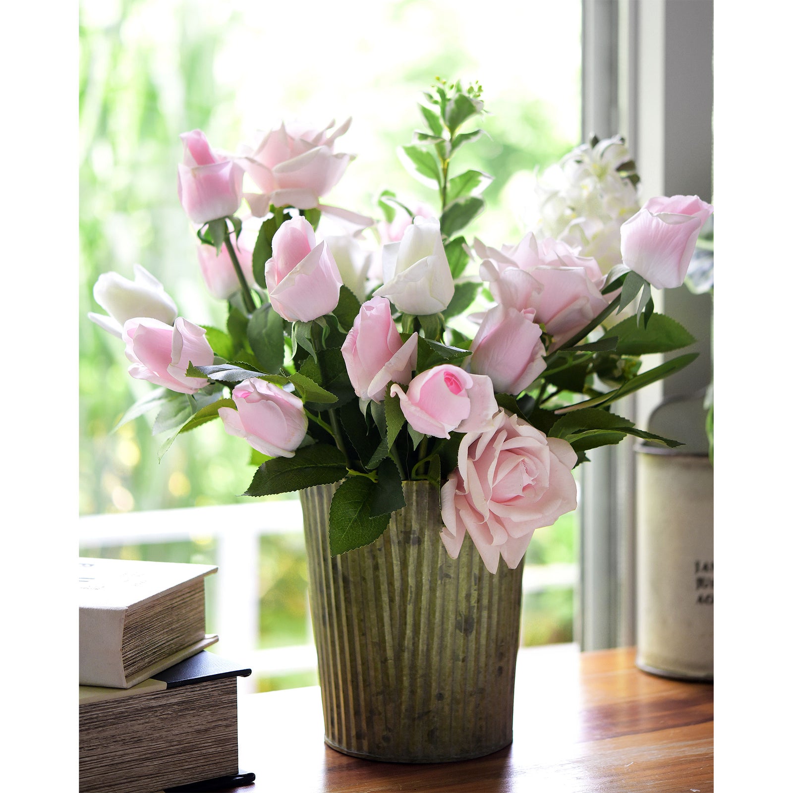Pale Pink Long Stem 21 inches Roses Real Touch Silk Artificial Flowers 12 Stems