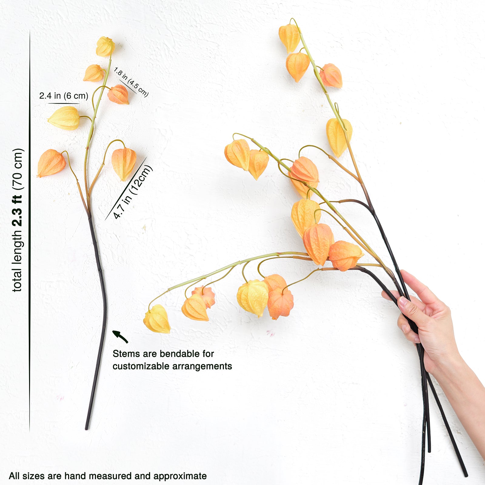 Artificial Chinese Lantern Stems – Golden Apricot (Light Orange) – Set of 3