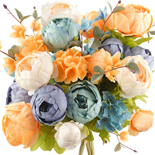 FiveSeasonStuff 2 Bundles (Vintage Peaceful) Silk Peonies Artificial Flower Bouquet