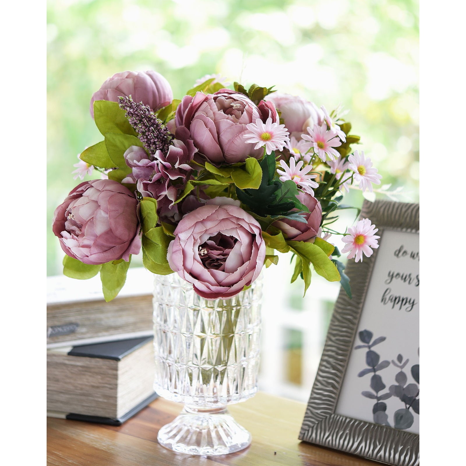 Bohemian Pink Light Mauve Peony and Pink Daisy Mix Flower Bouquet Artificial Flowers Arrangement FiveSeasonStuff Floral