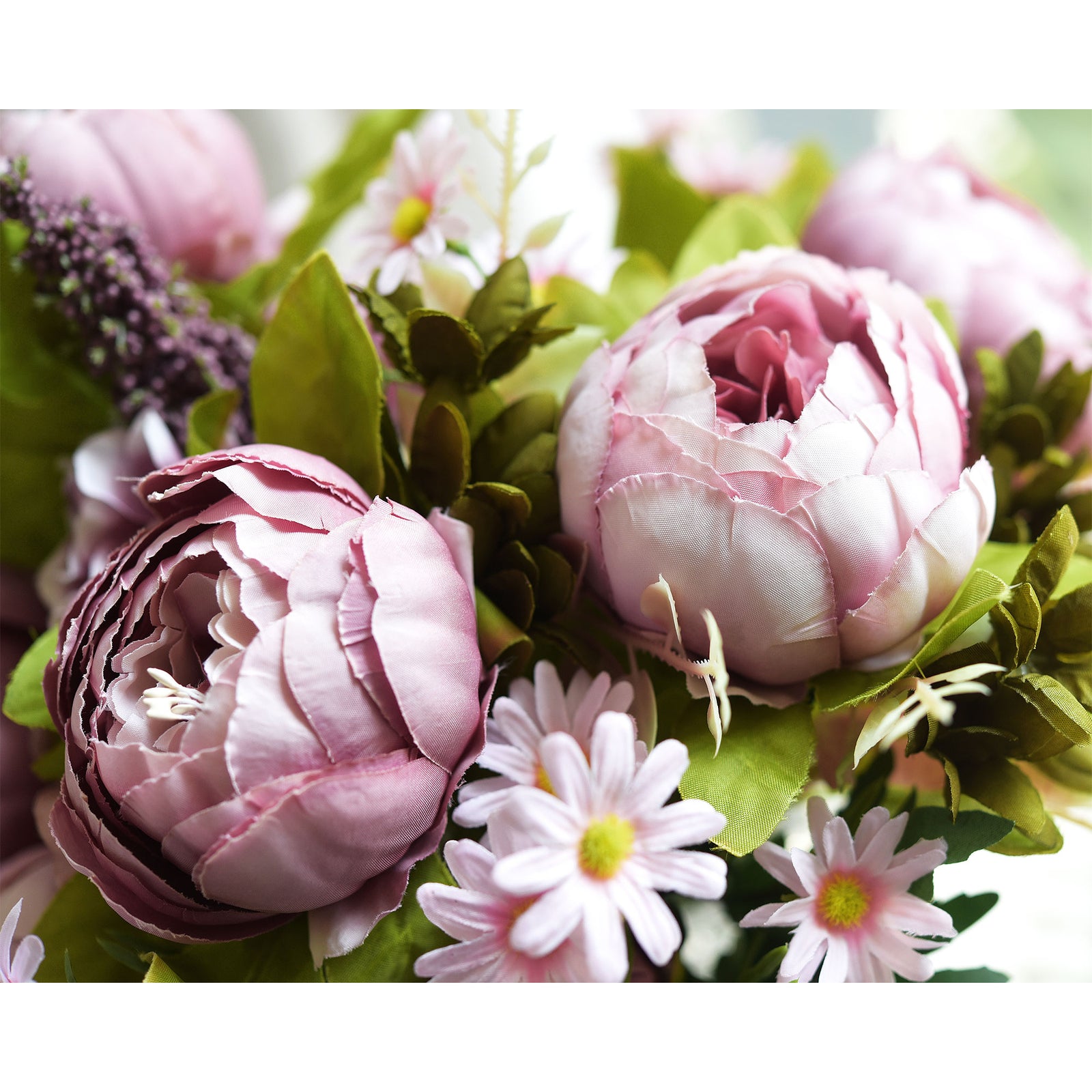 Buy romantic Peony, Hydrangea & Daisy silk flower arrangement at Petals.