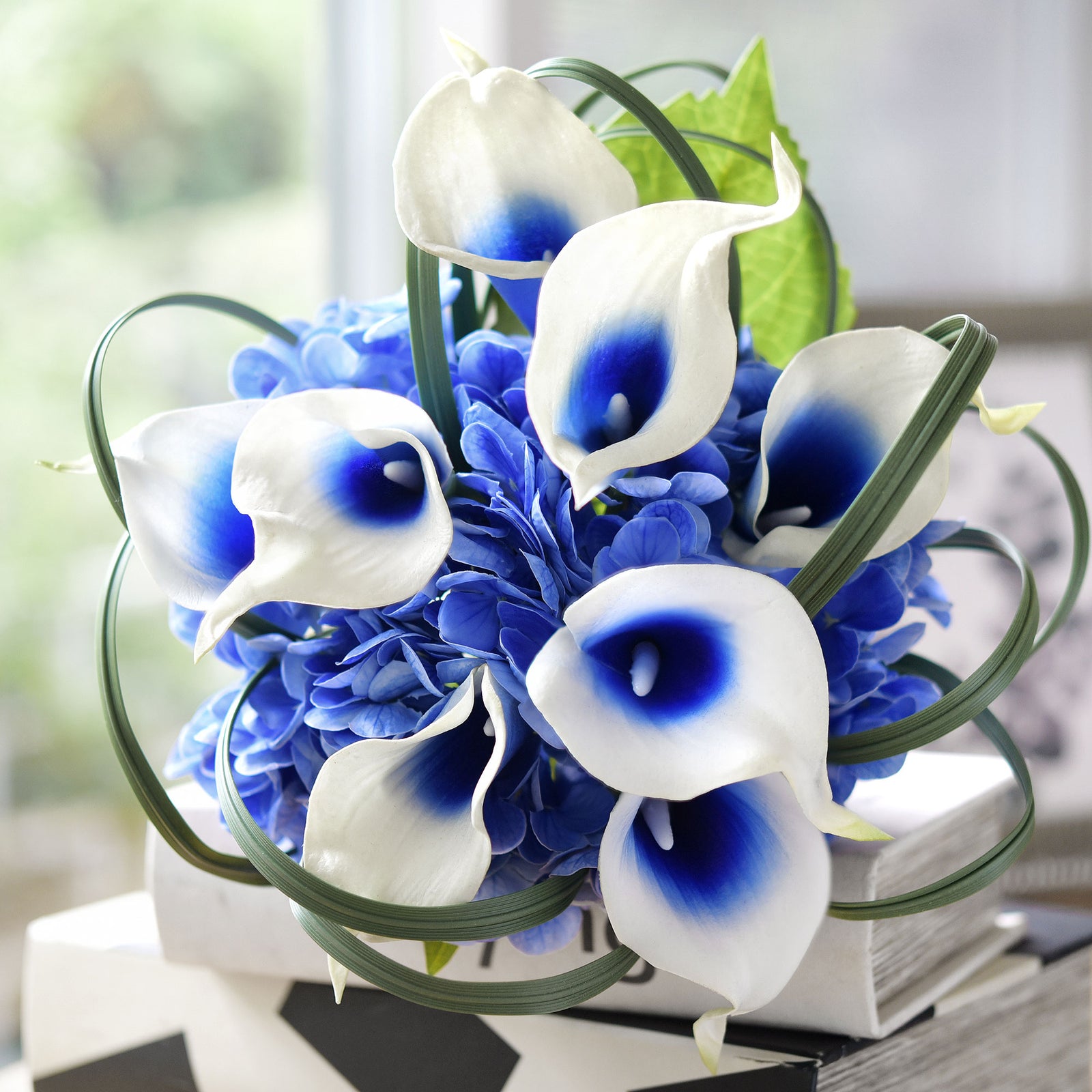 Real Touch Royal Blue Hydrangea and Blue with White Call Lilies Mix Fl –  FiveSeasonStuff