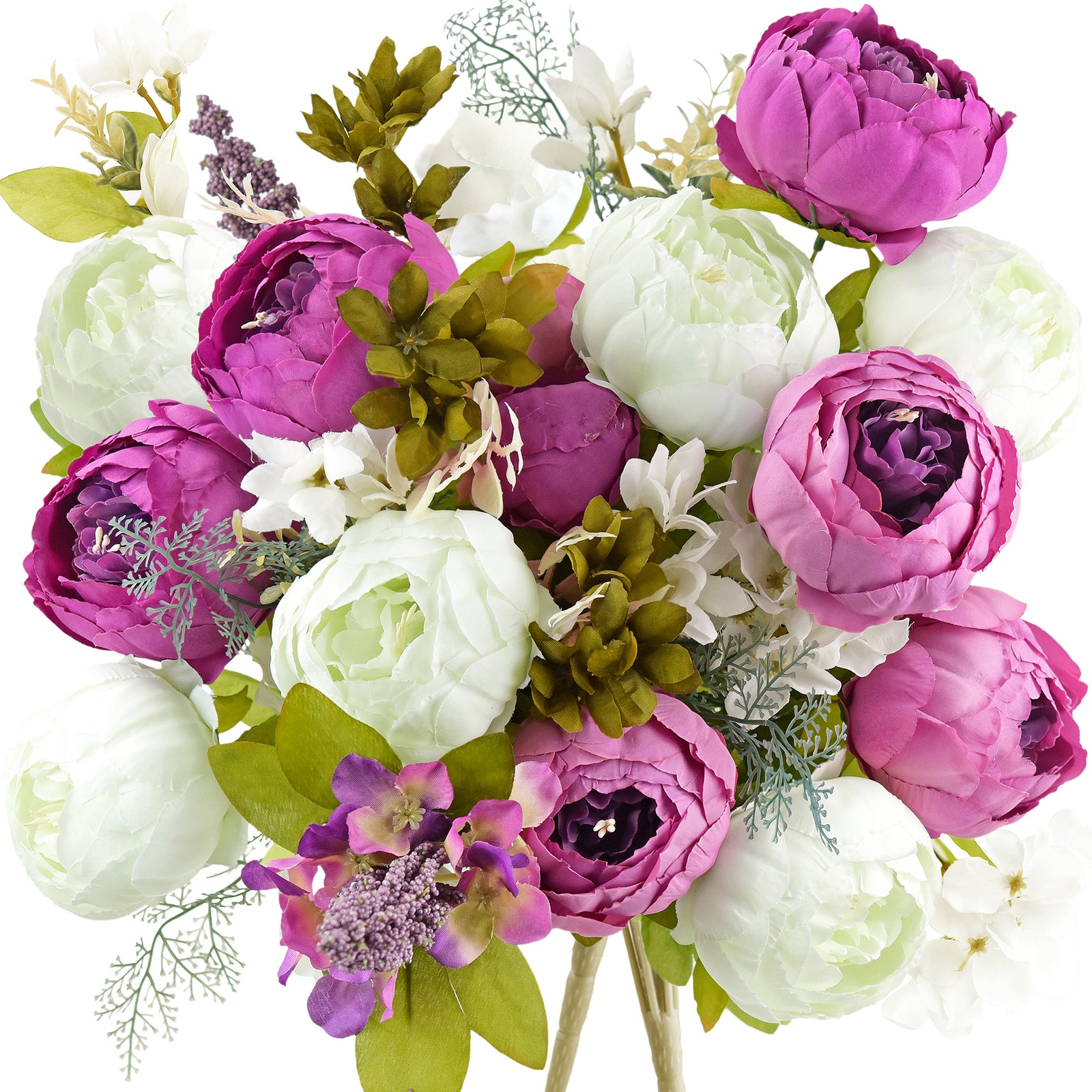 FiveSeasonStuff 2 Bundles Plum Purple|White Peonies Artificial Flower Bouquet