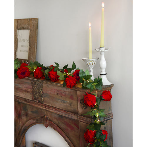 2 Pcs Red Artificial Silk Rose Garland Vine Plant Flower Leaves