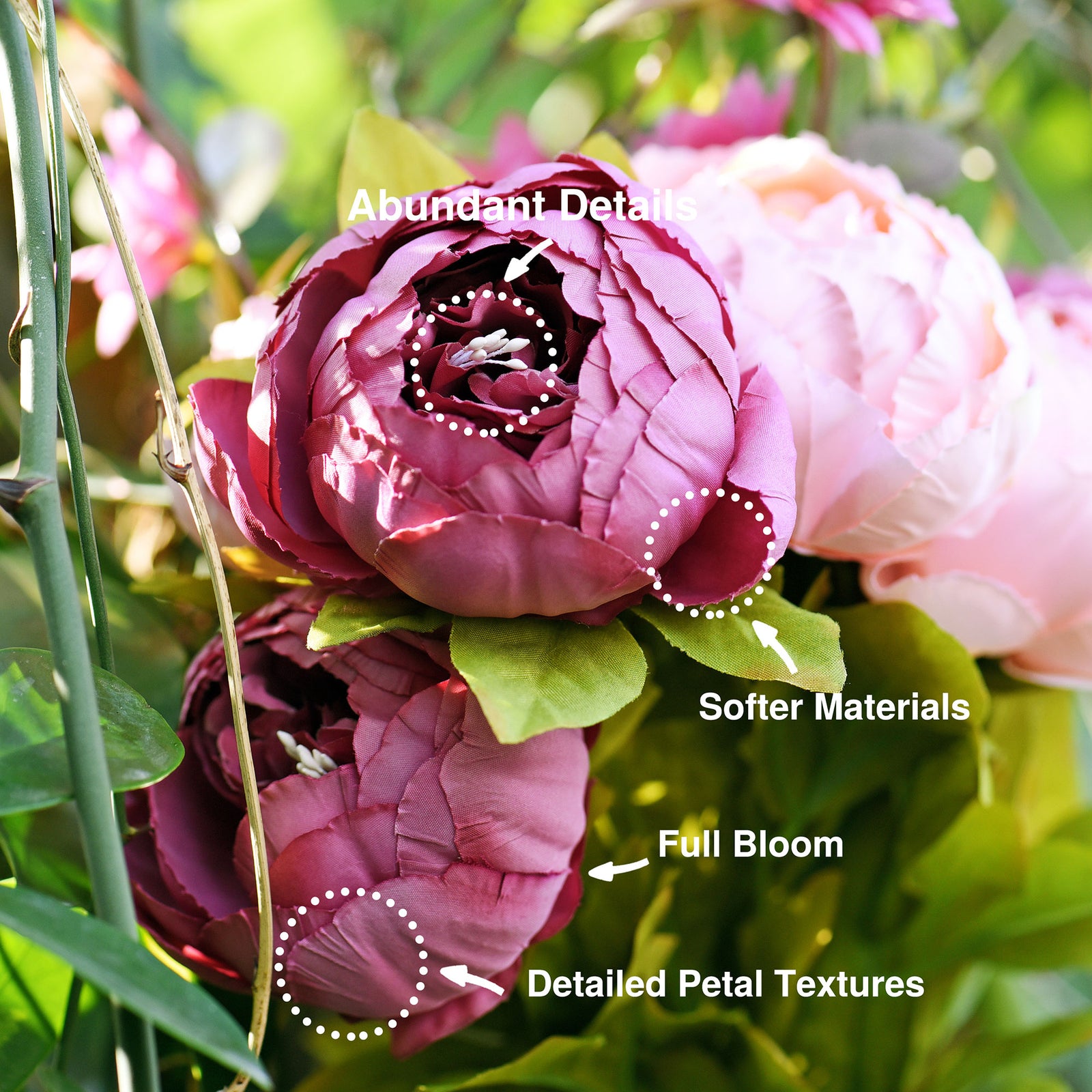 FiveSeasonStuff 2 Bundles (Cheerful Medley) Silk Peonies Artificial Flower Bouquet