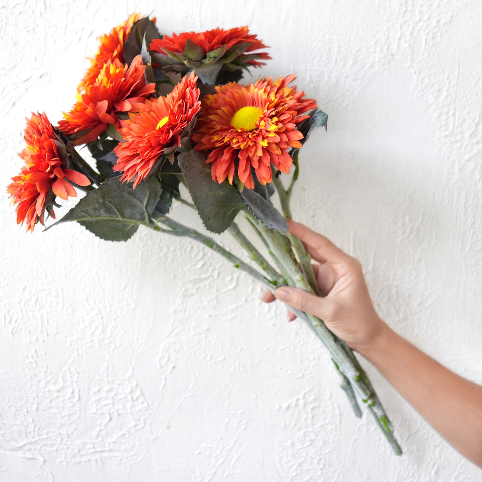 Artificial Sunflowers, Burning Orange Flowers Bouquet (6 Single Stems) -FiveSeasonStuff
