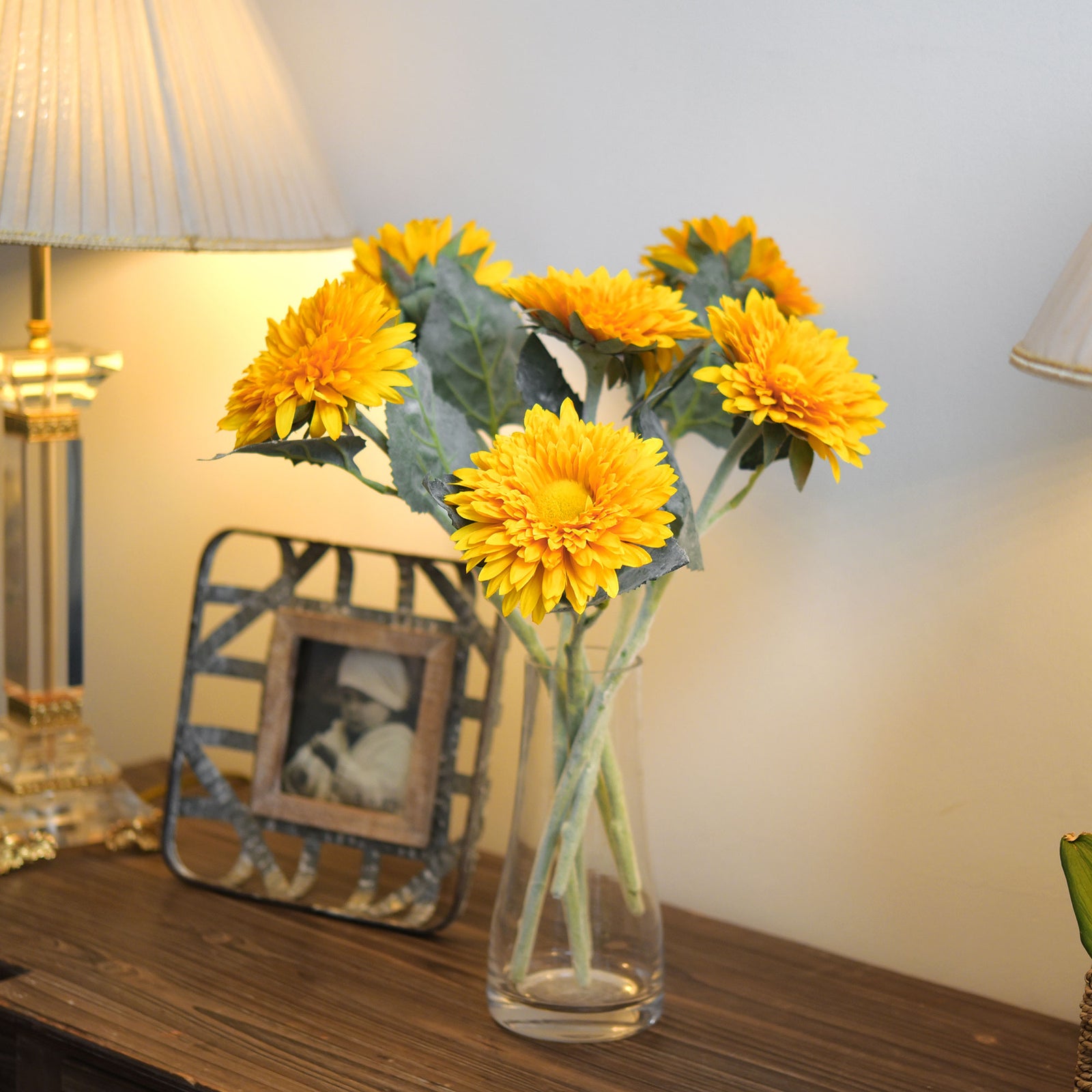 Artificial Sunflowers, Bright Yellow Flowers Bouquet (6 Single Stems) -FiveSeasonStuff