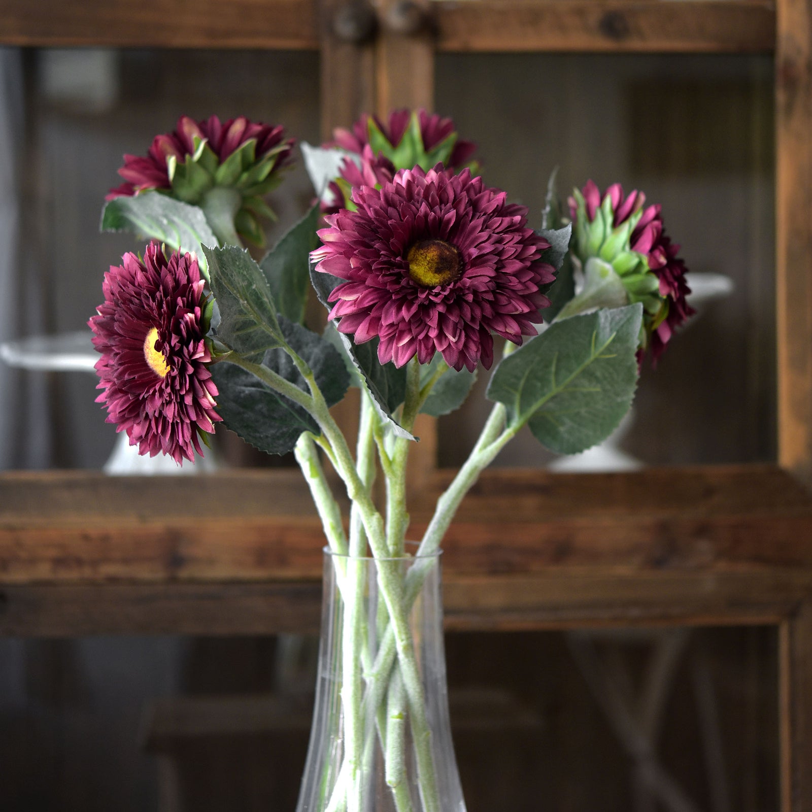 Artificial Sunflowers, Burgundy Flowers Bouquet (6 Single Stems) -FiveSeasonStuff