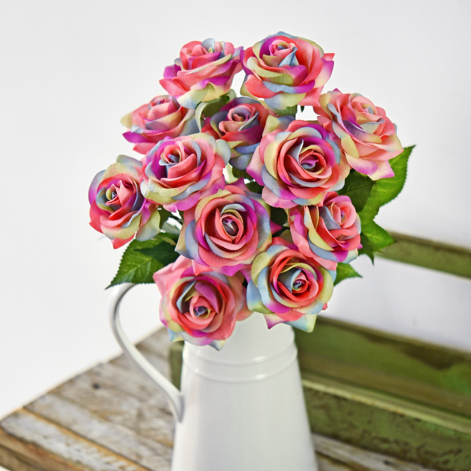 Rainbow Real Touch Silk Artificial Flowers ‘Petals Feel and Look like Fresh Roses 10 Stems