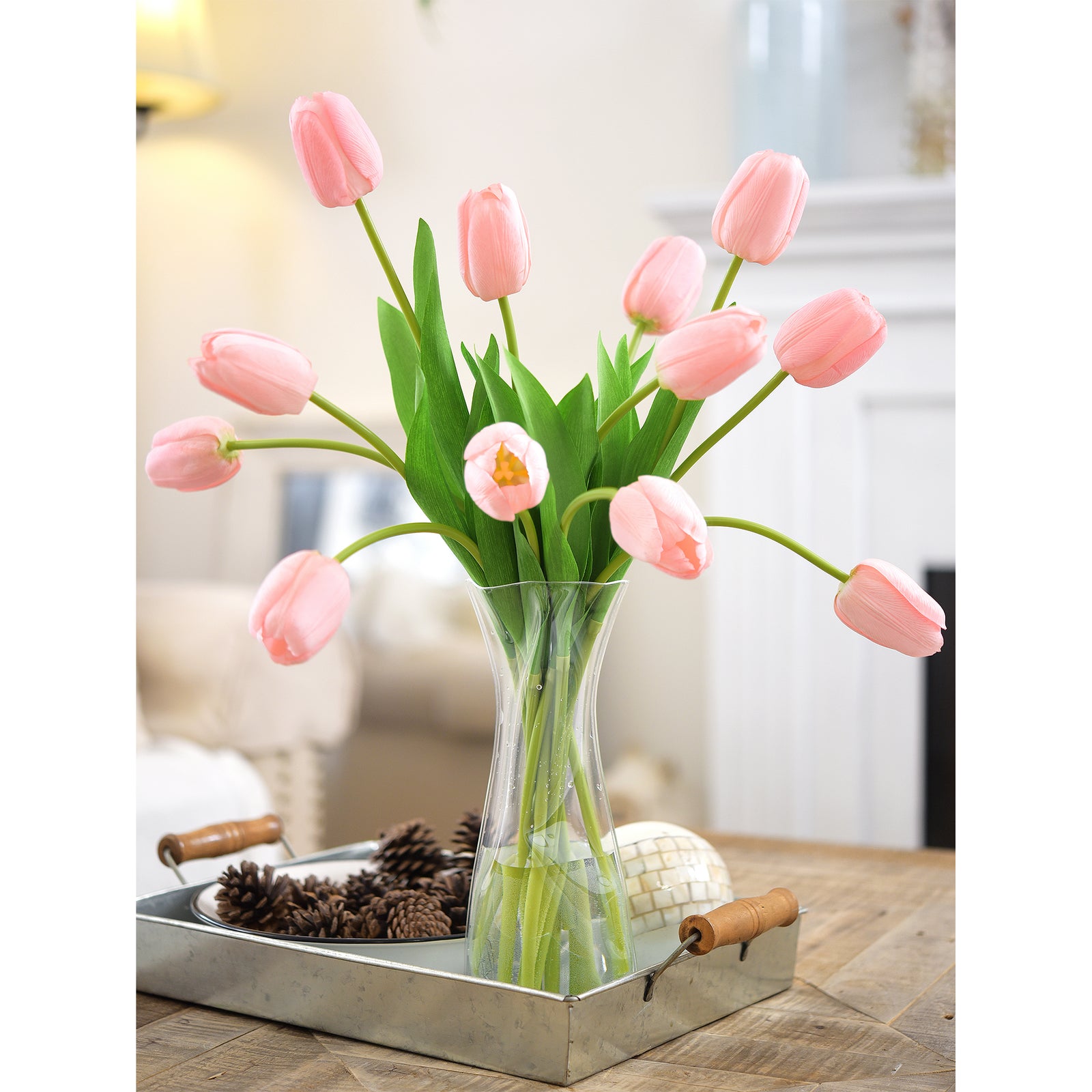 12 Blush Pink Tulips in a Modern Minimalist Home Setting