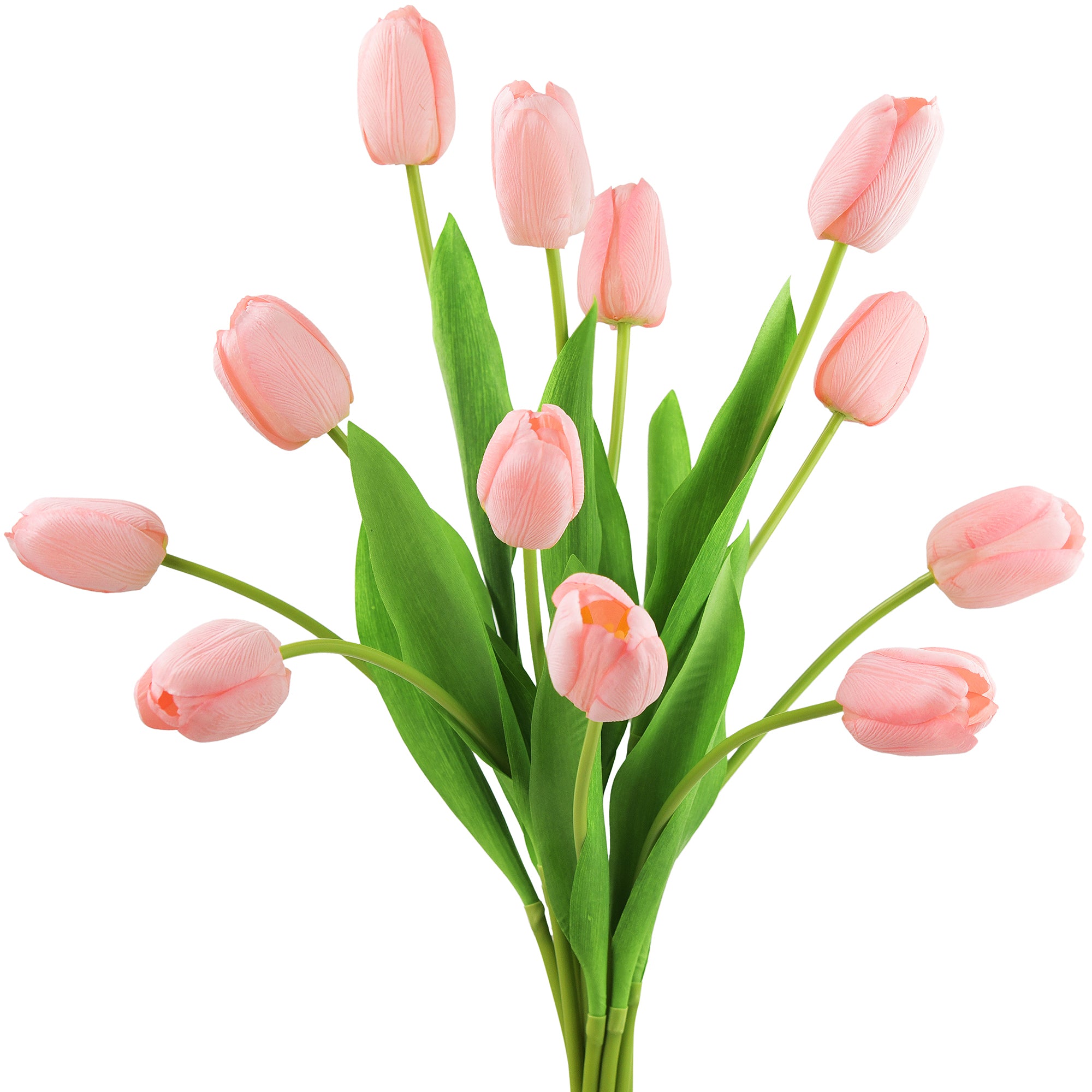 Real Touch Long Stem Soft Pink Tulips – 12 Artificial Flowers with