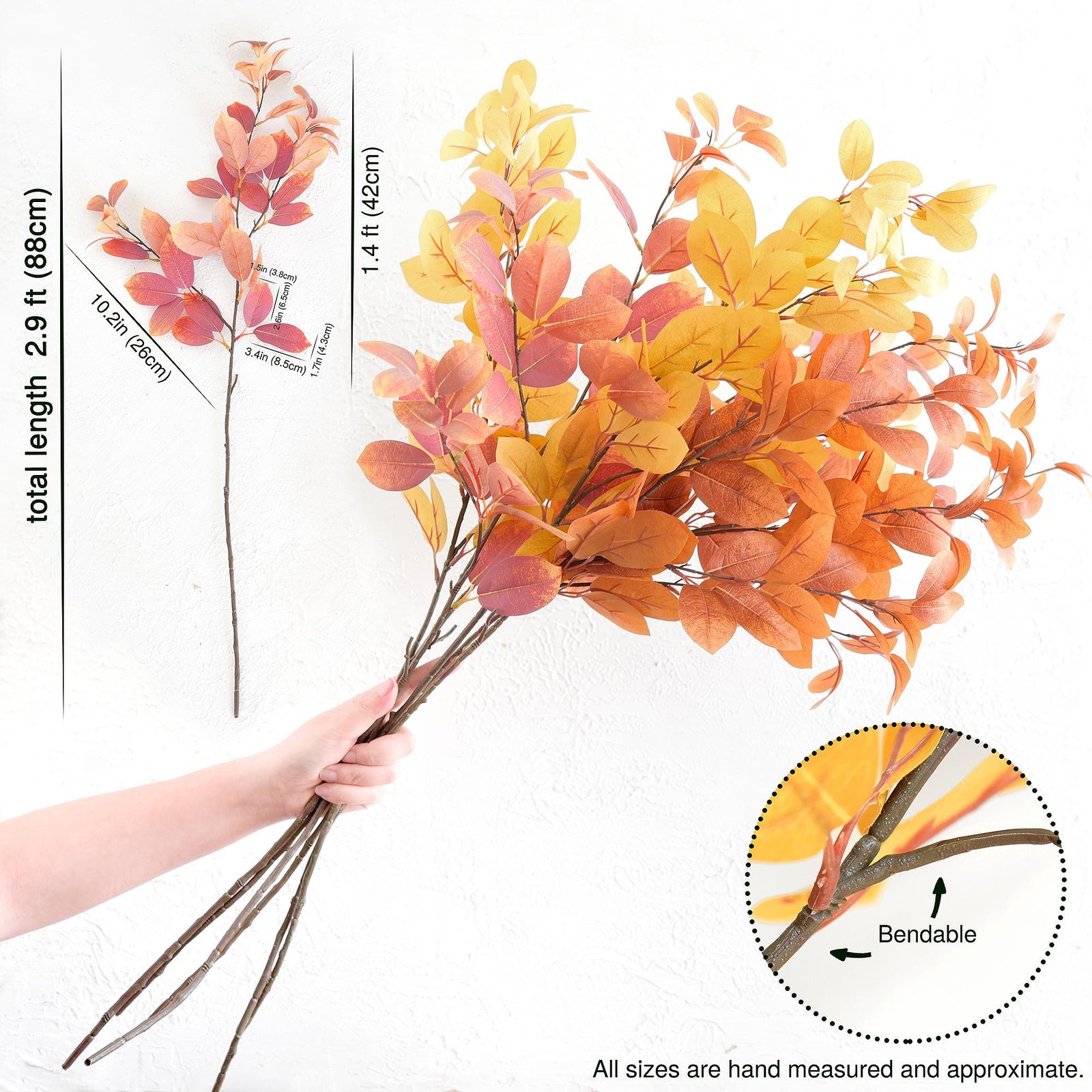 Lifelike Autumn Eucalyptus Leaves – 2.9ft Faux Fall Branches for Rustic Home Décor Weddings and Seasonal Floral Arrangements DIY Crafts