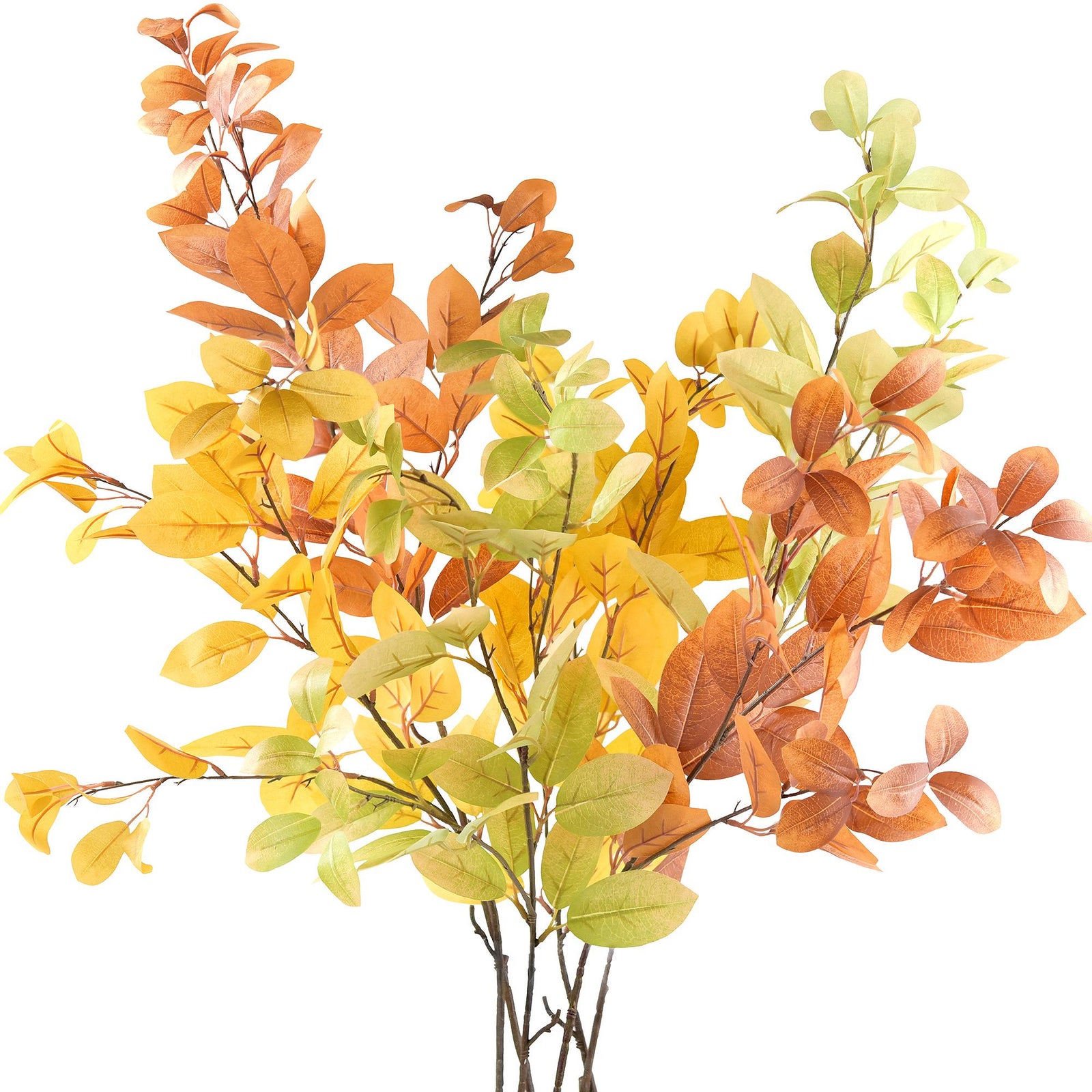 Artificial Fall Leaf Eucalyptus Stems – Autumn Dry Branches Set of 6 – Perfect for Seasonal Mantels, Wreaths, and Floral Arrangements