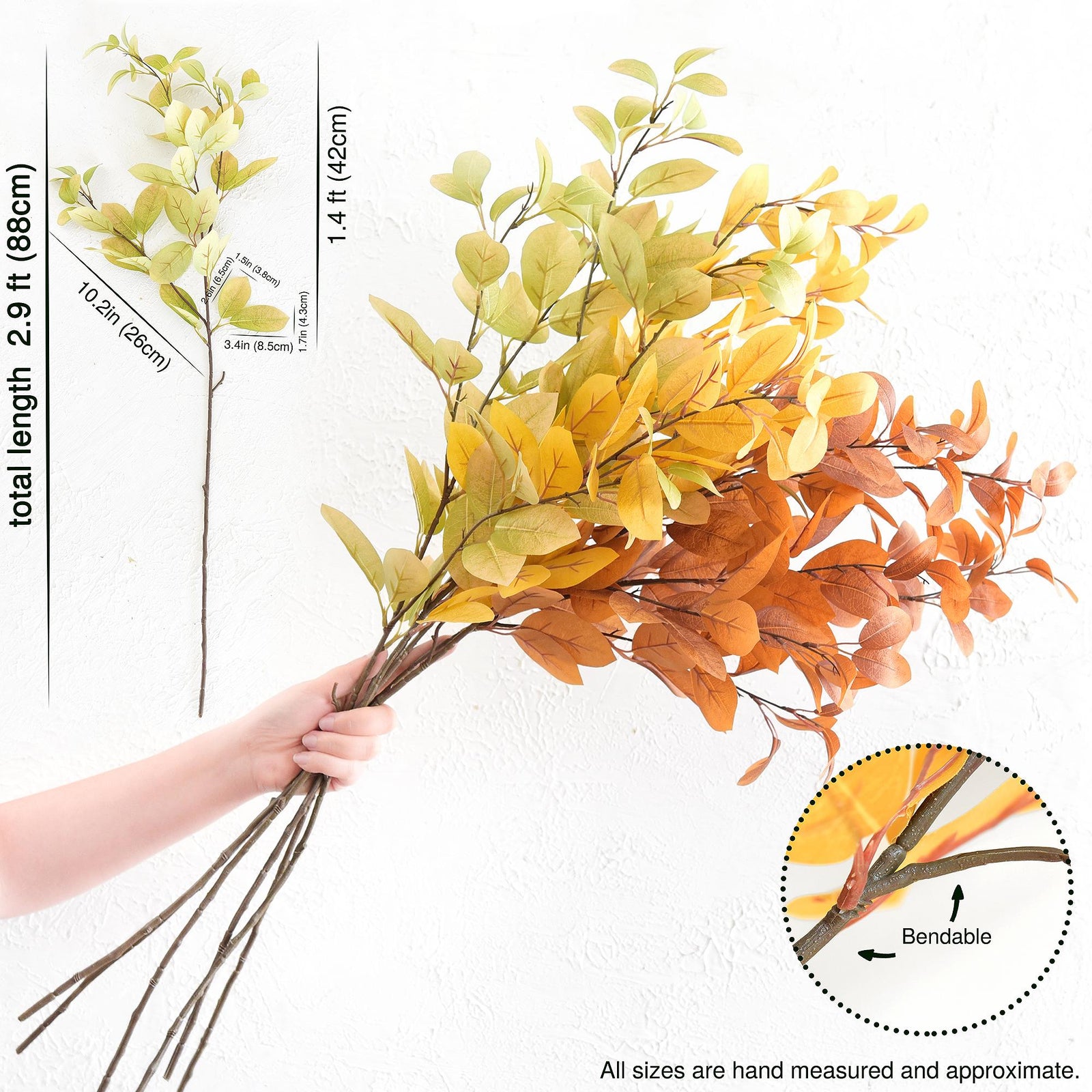 Artificial Fall Leaf Eucalyptus Stems – Autumn Dry Branches Set of 6 – Perfect for Seasonal Mantels, Wreaths, and Floral Arrangements