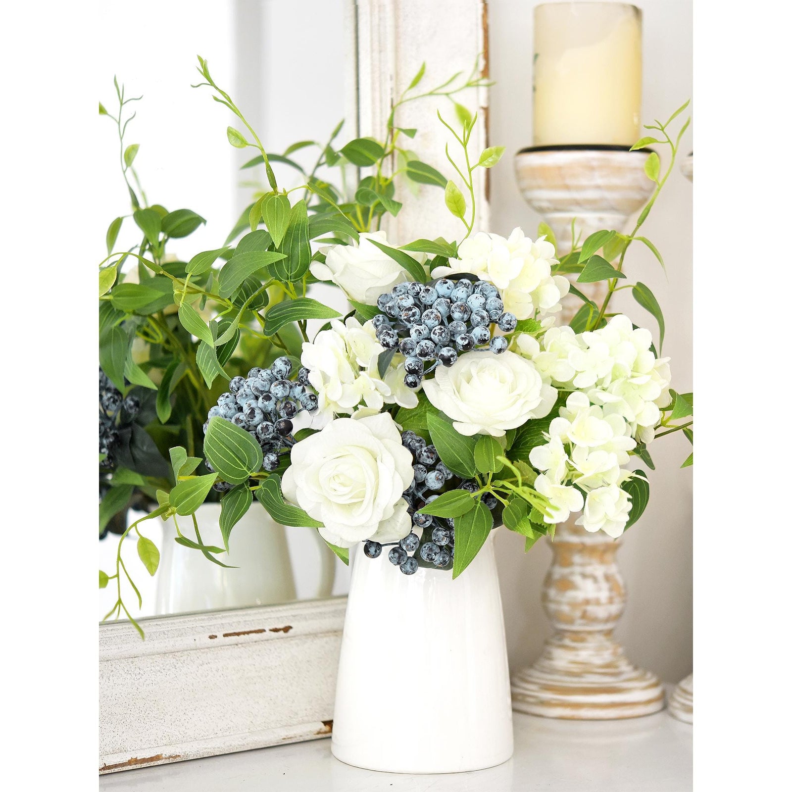 FiveSeasonStuff 2 Stems of Real Touch Artificial Holly Berries Floral Arrangement (Blue)