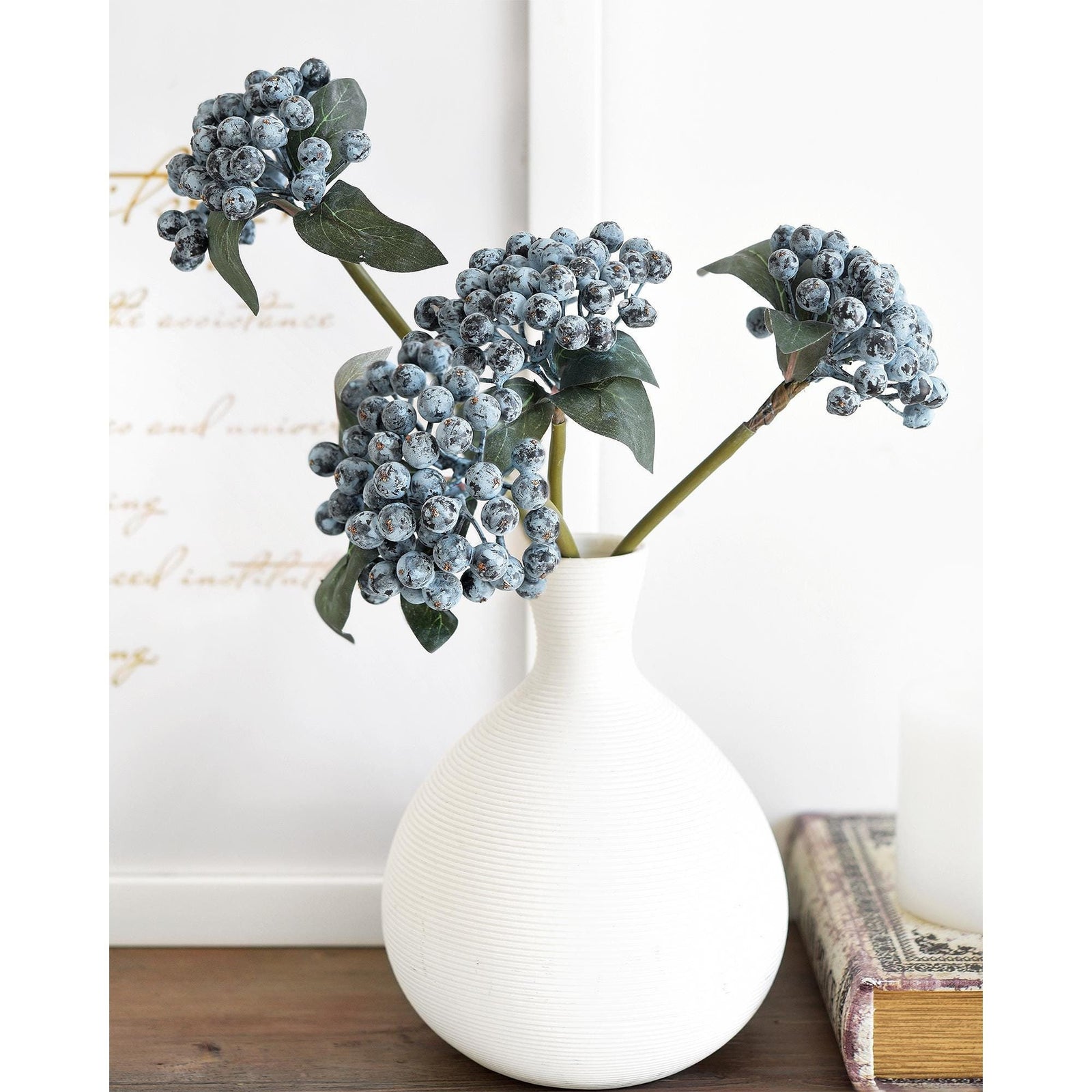 FiveSeasonStuff 2 Stems of Real Touch Artificial Holly Berries Floral Arrangement (Blue)