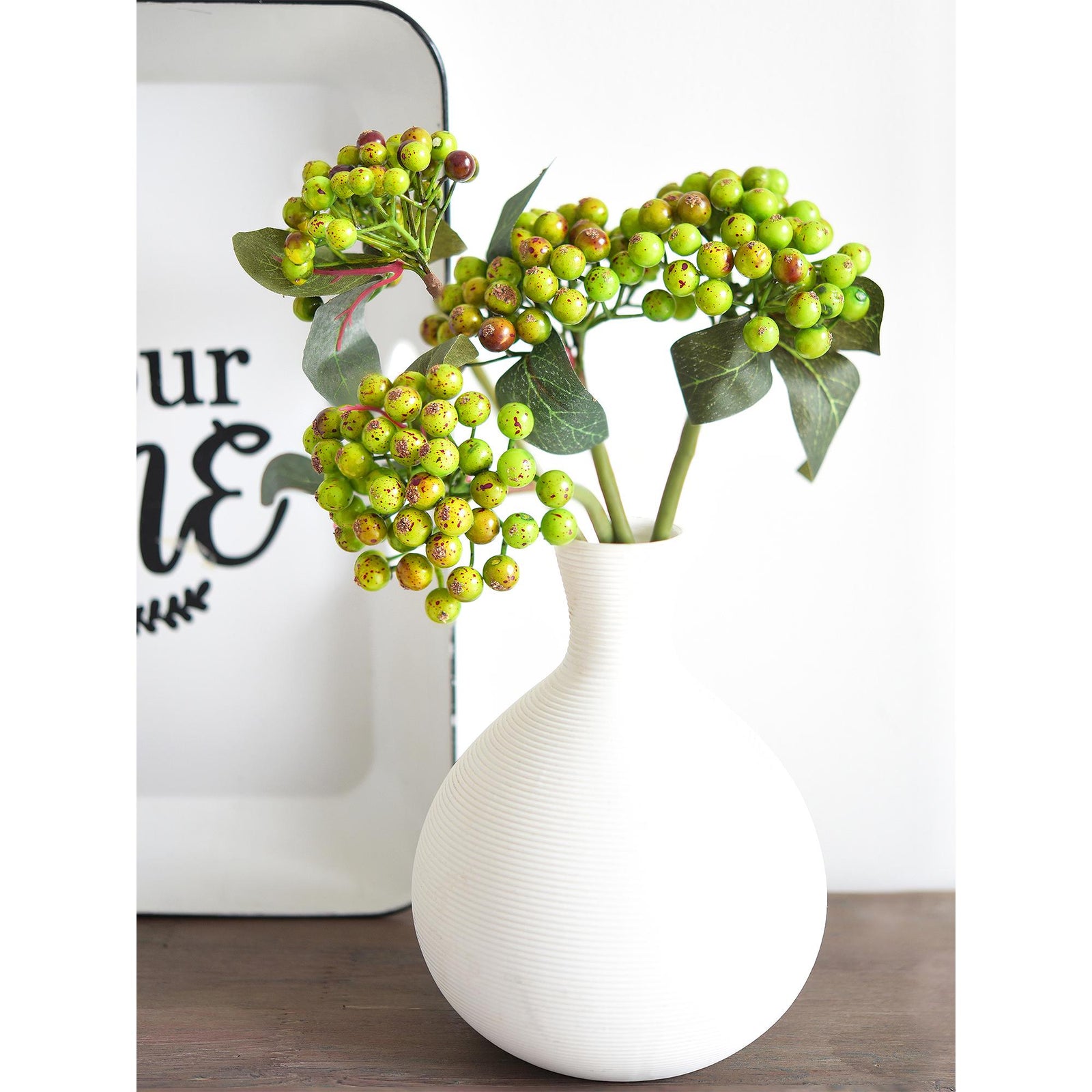 FiveSeasonStuff 2 Stems of Real Touch Artificial Holly Berries Floral Arrangement (Sour Green)