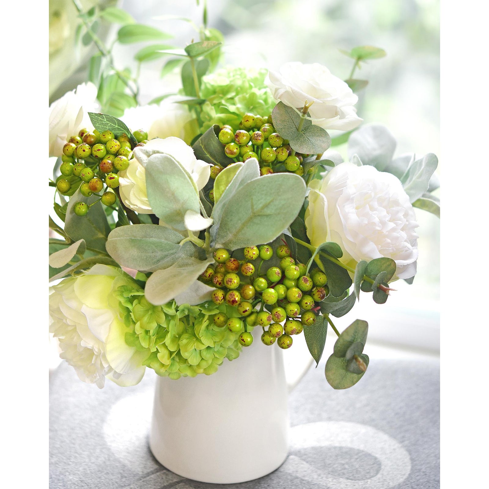 FiveSeasonStuff 2 Stems of Real Touch Artificial Holly Berries Floral Arrangement (Sour Green)