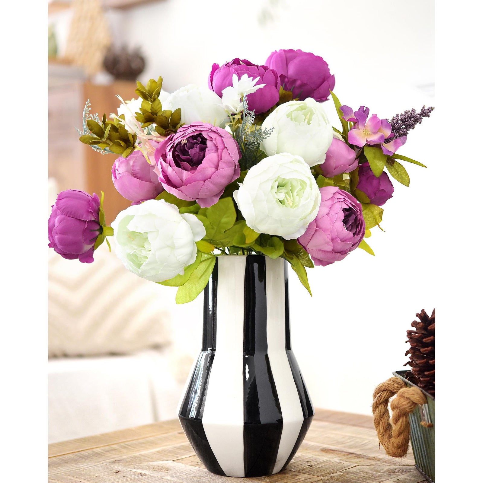 FiveSeasonStuff 2 Bundles of Plum Purple & White Peonies Artificial Flower Bouquet