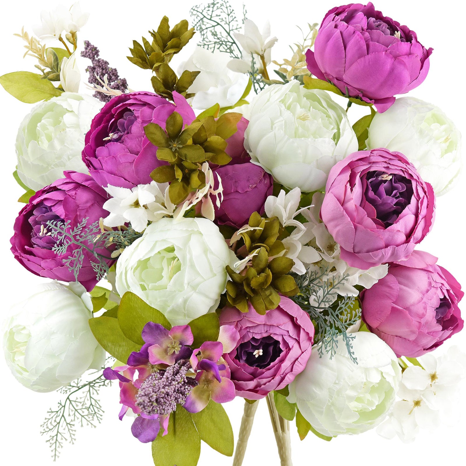 FiveSeasonStuff 2 Bundles of Plum Purple & White Peonies Artificial Flower Bouquet