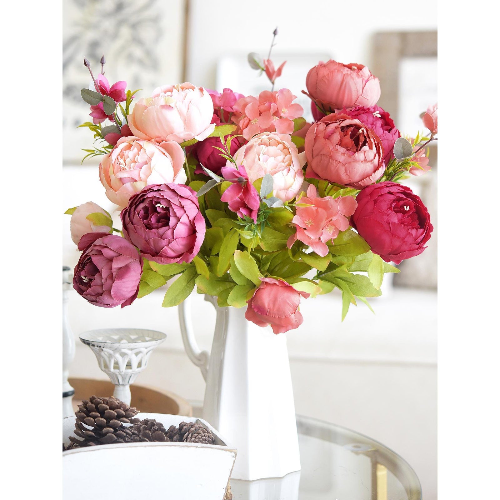 FiveSeasonStuff 2 Stems Cheerful Medley Silk Peonies Artificial Flower Bouquet