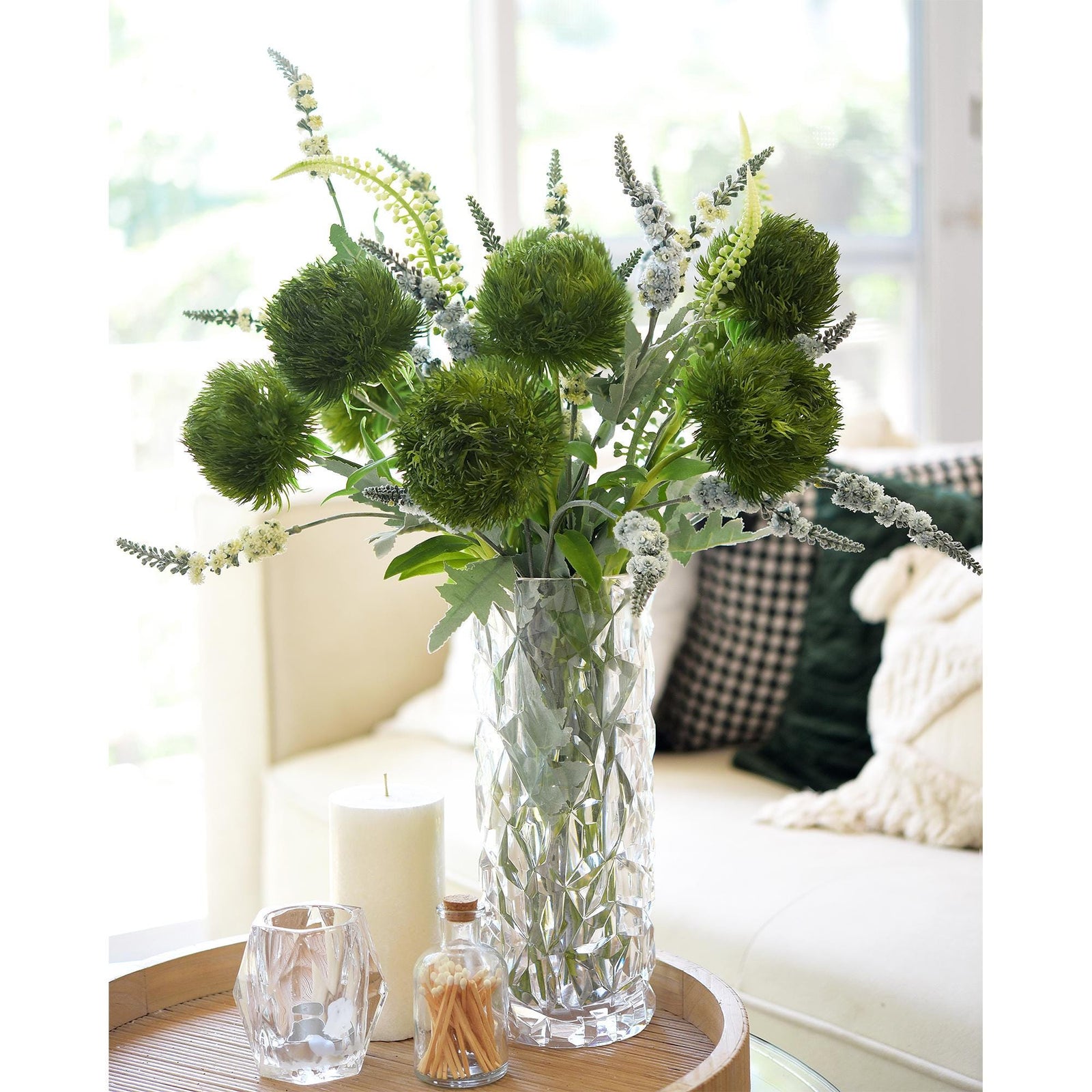 Faux Green Trick Dianthus – 6 Stems Artificial Greenery for Weddings, Floral Décor, and Events