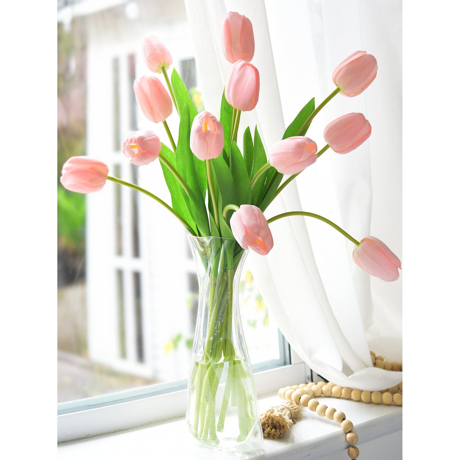 Long Stem Artificial Tulips Displayed in a Bright Window