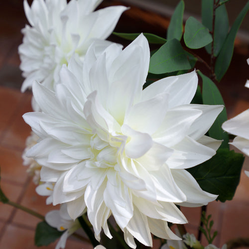 FiveSeasonStuff Artificial Flowers Dahlia Silk Flowers for Outdoors Indoors and Tall Vases (White)