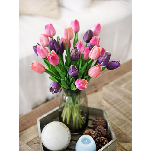 Magenta Pink Real Touch Tulips Artificial Flowers Bouquet 10 Stems