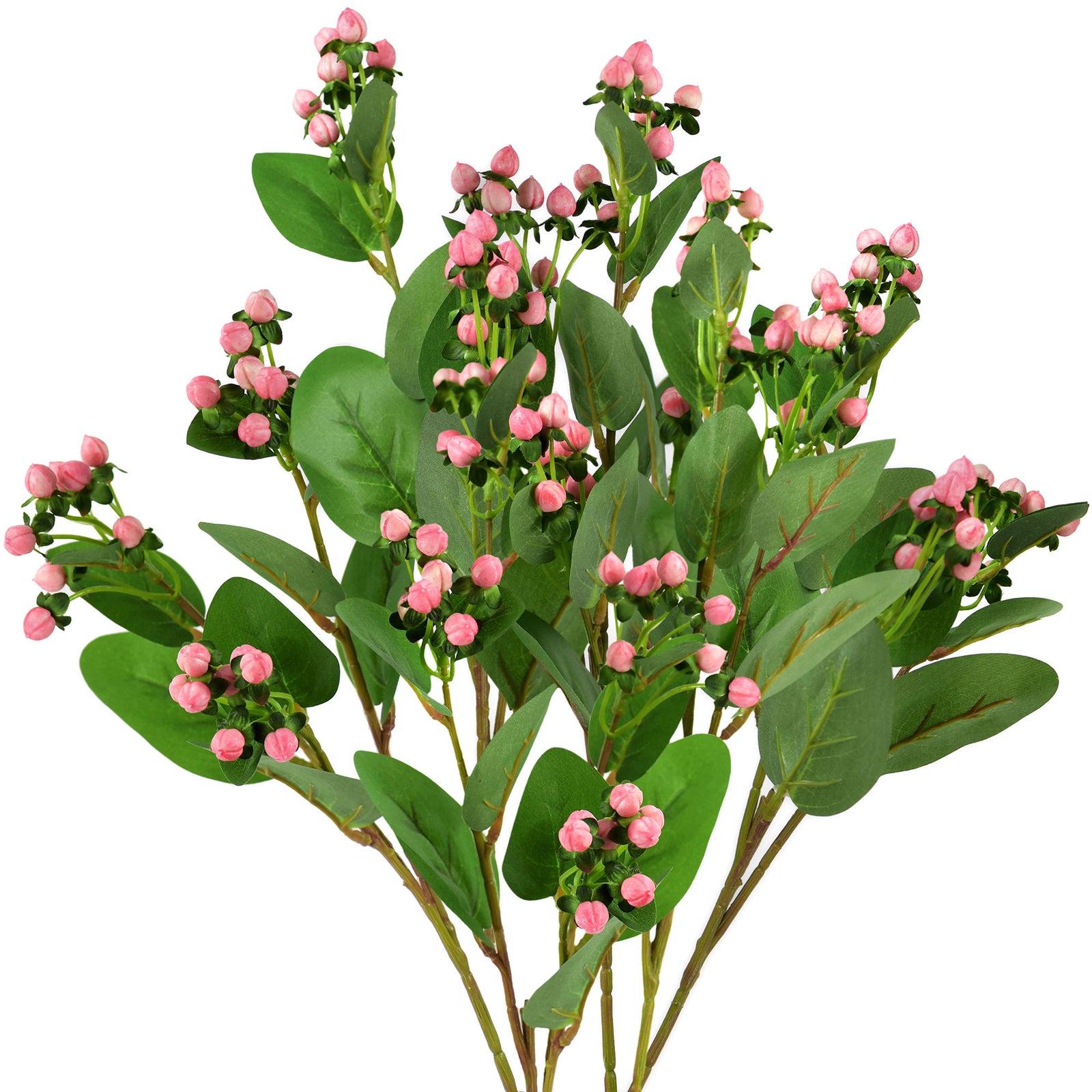 6 Bunches Sea Pink Artificial Hypericum Flower Berries, Long Stem