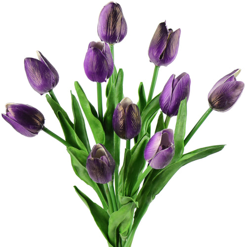 Purple Real Touch Tulips Artificial Flowers Bouquet 10 Stems