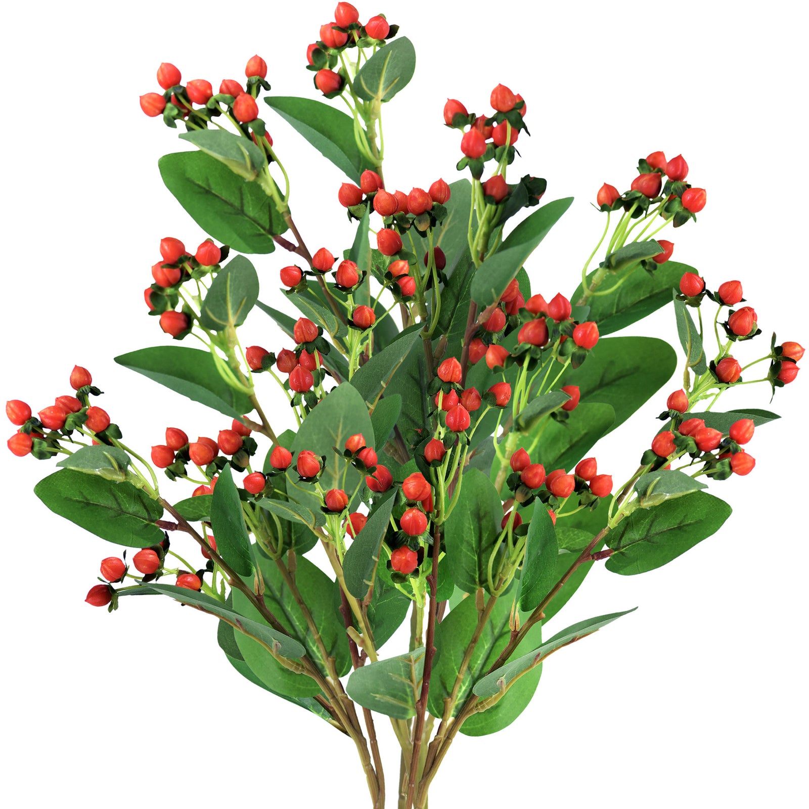 6 Bunches Chestnut Red Artificial Hypericum Flower Berries, Long Stem Greenery Fillers for Floral Arrangements
