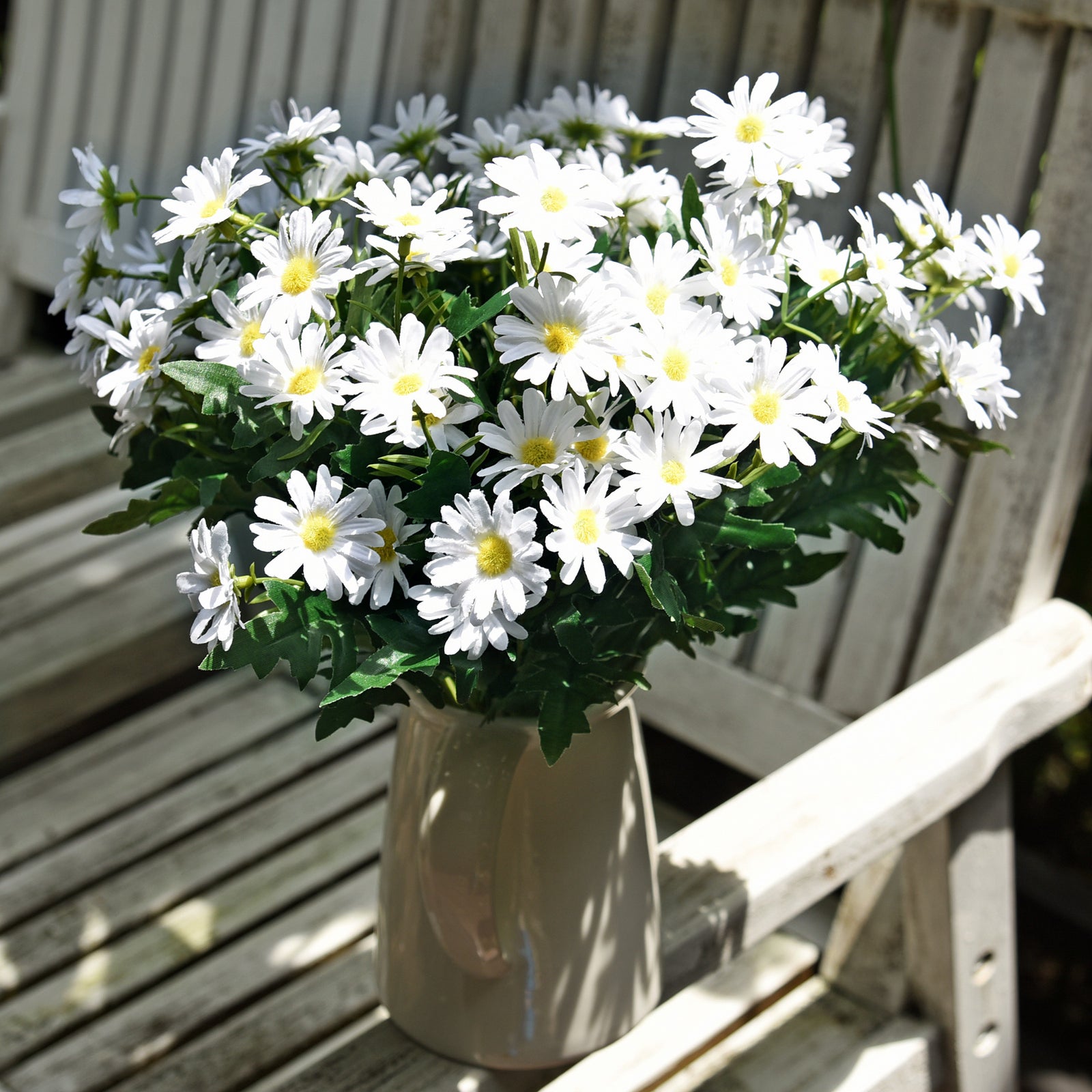 Daisy Silk Flowers Outdoor Artificial Flowers Arrangements (Simply White) 2 Bunches