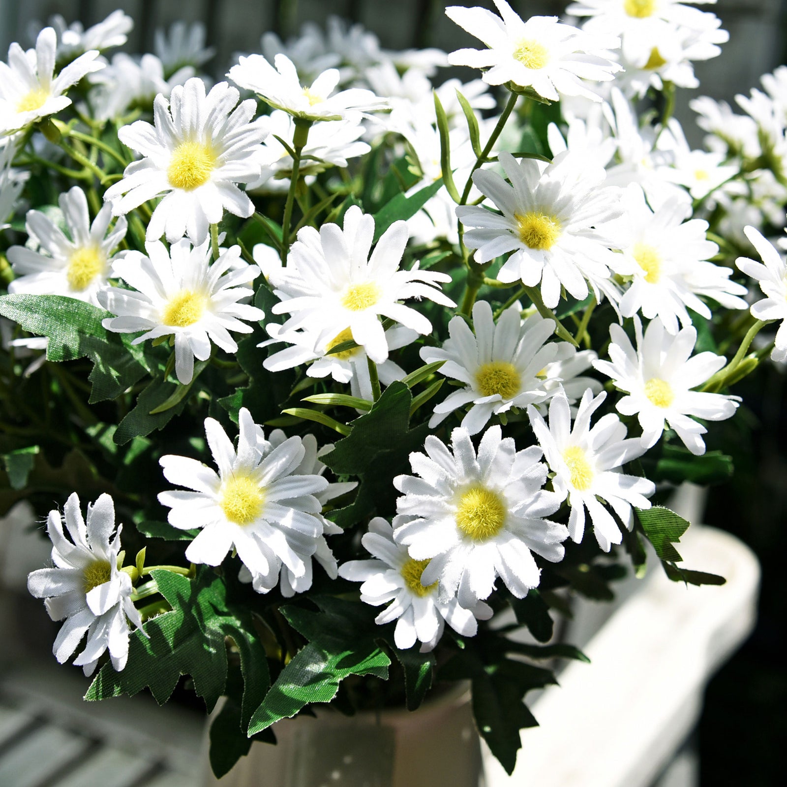 Daisy Silk Flowers Outdoor Artificial Flowers Arrangements (Simply White) 2 Bunches