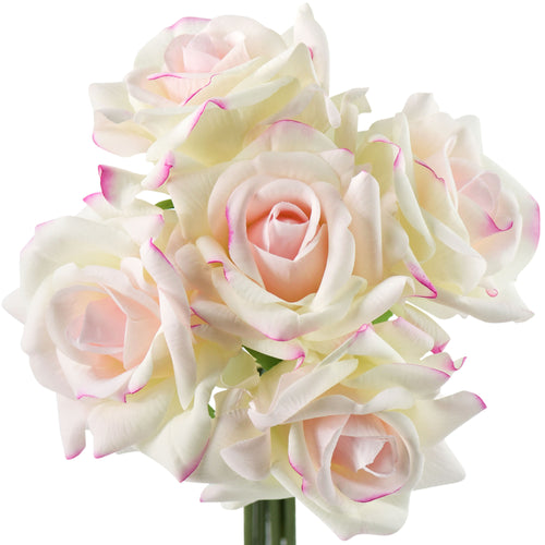 FiveSeasonStuff Light Peach Real Touch Garden Rose Artificial Flowers Wedding, Bridal, Home Décor 5 Stems 9.8"