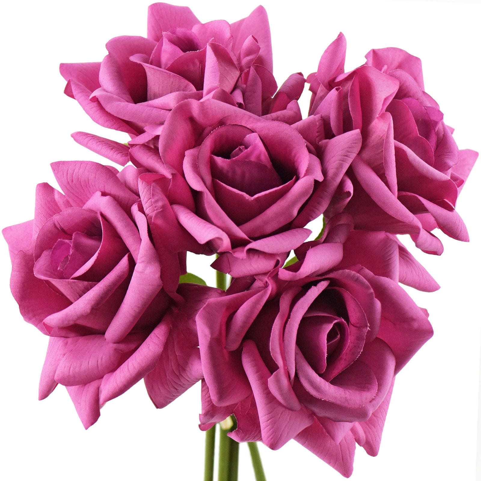 FiveSeasonStuff Raspberry Magenta Real Touch Garden Rose Artificial Flowers Wedding, Bridal, Home Décor 5 Stems 9.8"