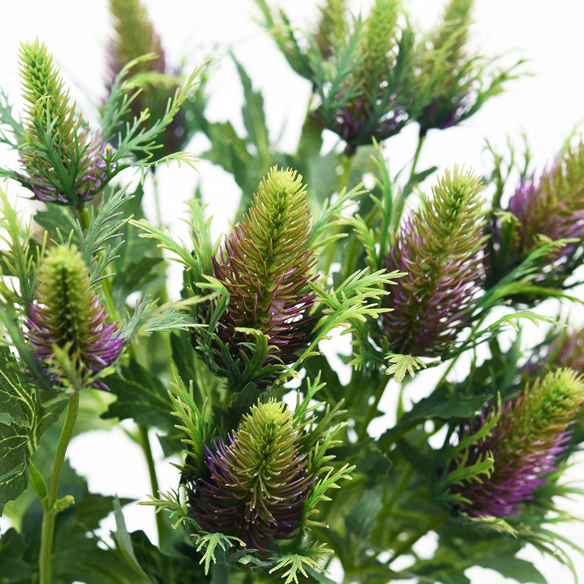 Real Size Artificial Eryngium (Sea Holly) Purple & Green Thistles (8 Stems)