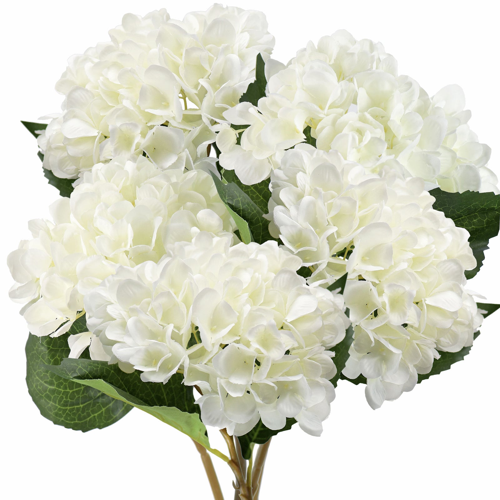 5 Stems White Artificial Silk Hydrangea Flowers