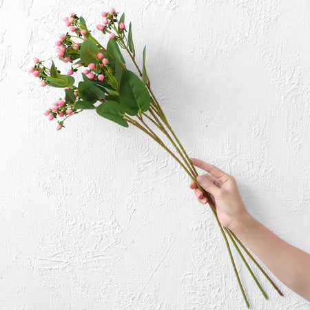 6 Bunches Sea Pink Artificial Hypericum Flower Berries, Long Stem Greenery Fillers for Floral Arrangements