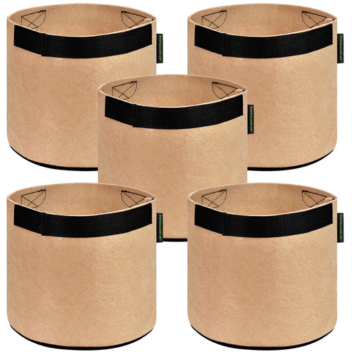 5 Pack 2 Gallons Grow Bags - Breathable Fabric Pots for Healthier Plants Vegetables Flowers – Heavy Duty Thick Containers with Sturdy Handles - Aeration Planters for Smart Gardening (Khaki)