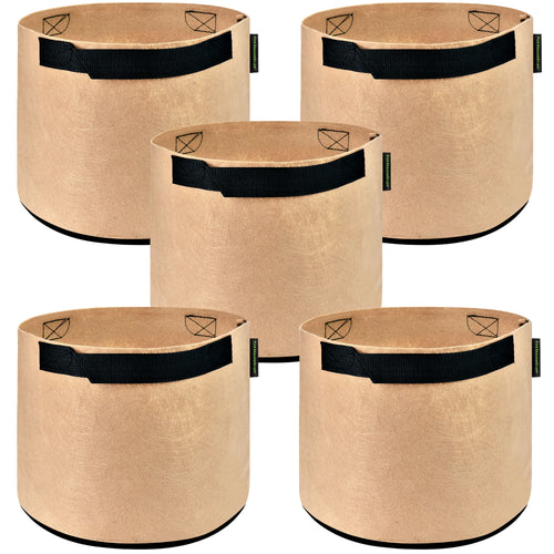5 Pack 3 Gallons Grow Bags - Breathable Fabric Pots for Healthier Plants Vegetables Flowers – Heavy Duty Thick Containers with Sturdy Handles - Aeration Planters for Smart Gardening (Khaki)