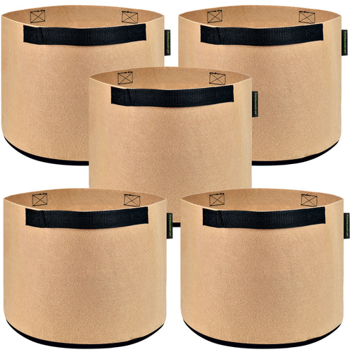 5 Pack 5 Gallons Grow Bags - Breathable Fabric Pots for Healthier Plants Vegetables Flowers – Heavy Duty Thick Containers with Sturdy Handles - Aeration Planters for Smart Gardening (Khaki)