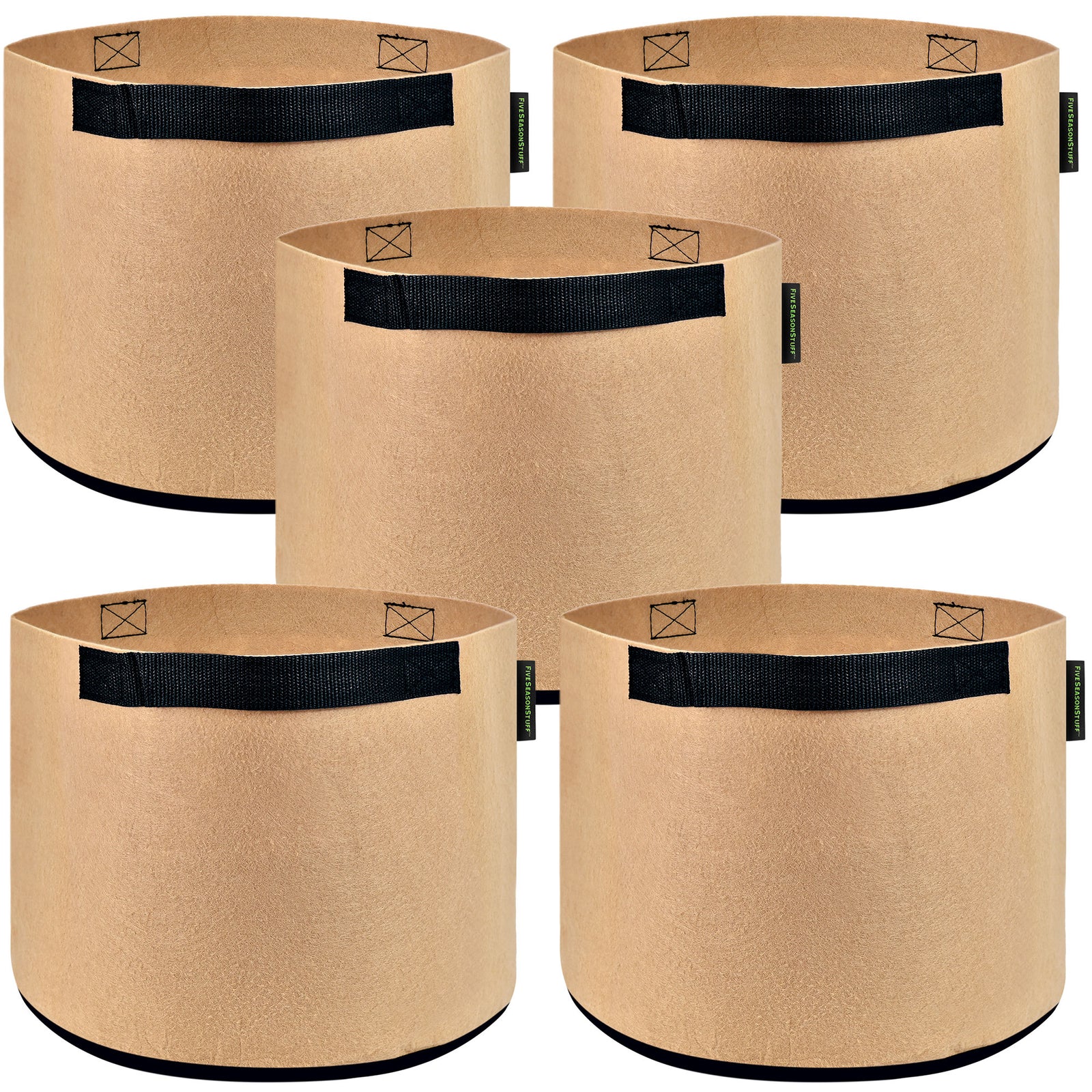 5 Pack 5 Gallons Grow Bags - Breathable Fabric Pots for Healthier Plants Vegetables Flowers – Heavy Duty Thick Containers with Sturdy Handles - Aeration Planters for Smart Gardening (Khaki)