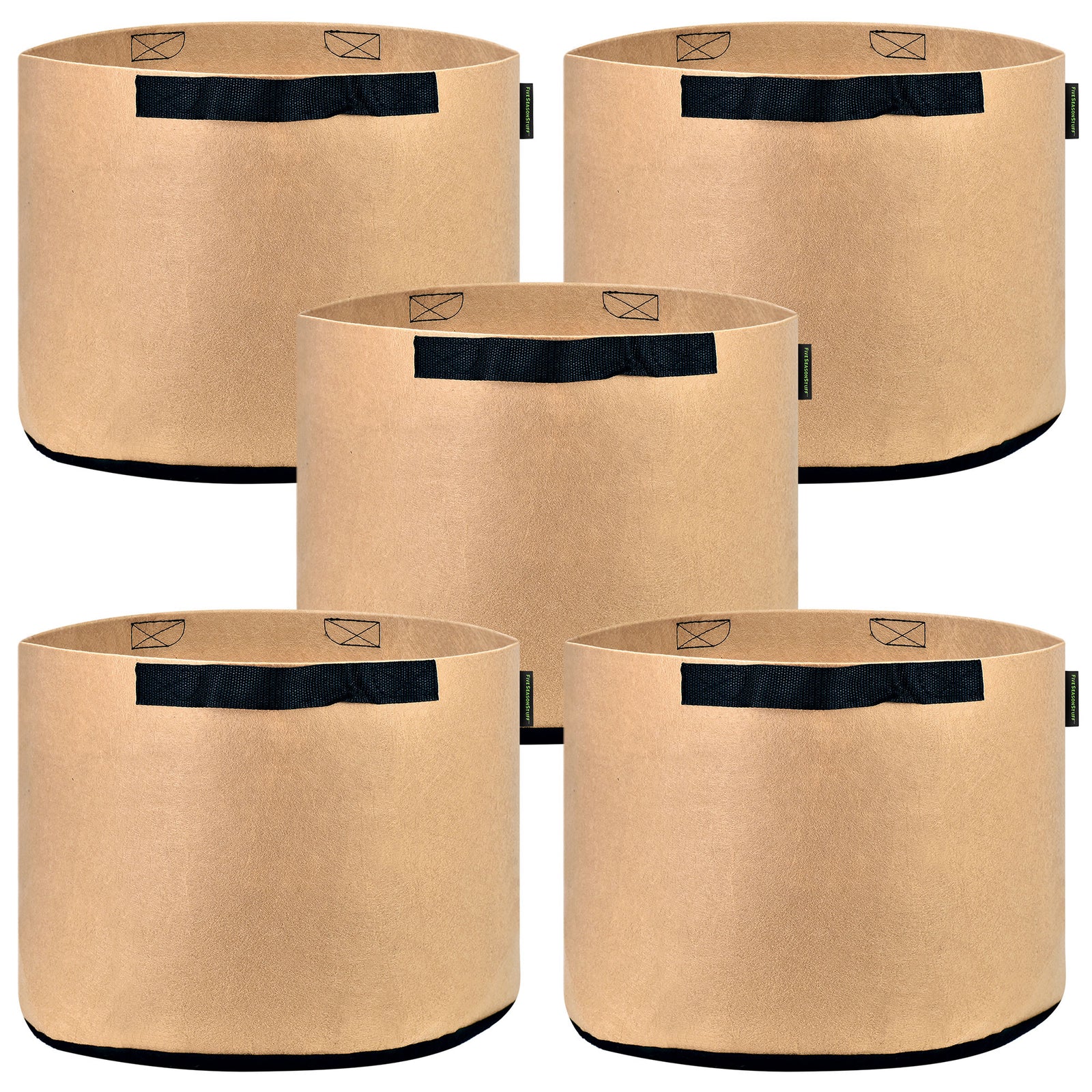 5 Pack 10 Gallons Grow Bags - Breathable Fabric Pots for Healthier Plants Vegetables Flowers – Heavy Duty Thick Containers with Sturdy Handles - Aeration Planters for Smart Gardening (Khaki)